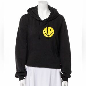 NWT Aviator Nation Black Smiley Face Cropped Hoodie
